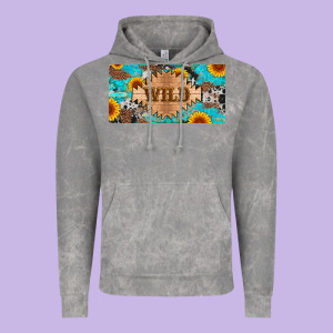 Western Wild And Sunflower Leopard Turquoise Cowhide Licanse Plate Vintage Hoodie Designed By Artiststas