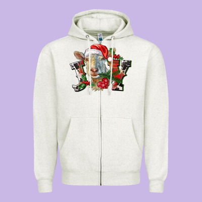 Joy Christmas Goat Zipper Hoodie Designed By Lillyallendesigns
