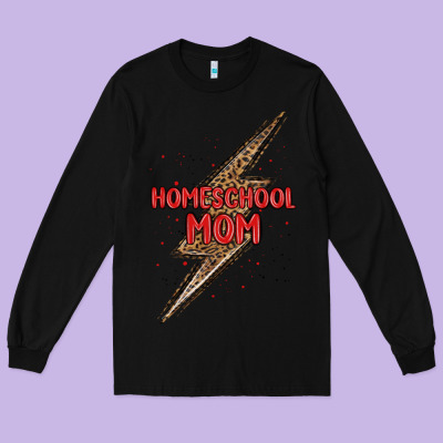 Homeschool Mom Lightning Bolt Long Sleeve Tee Designed By Maliassmallbusiness