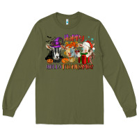 Army Green Happy Hallothanksmas goats Long Sleeve Tee - NancyCooperArtShop