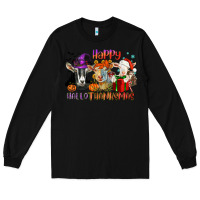 Black Happy Hallothanksmas goats Long Sleeve Tee - NancyCooperArtShop