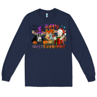 Navy Happy Hallothanksmas goats Long Sleeve Tee - NancyCooperArtShop
