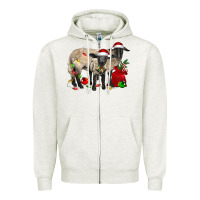 Oatmeal Heather Christmas Suffolk Sheep And Baby Suffolk Sheep Zipper Hoodie - LillyAllenDesigns