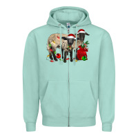 Seafoam Christmas Suffolk Sheep And Baby Suffolk Sheep Zipper Hoodie - LillyAllenDesigns