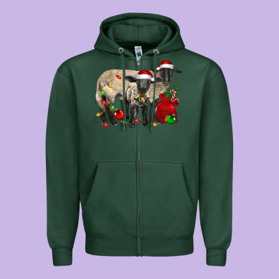 Christmas Suffolk Sheep And Baby Suffolk Sheep Zipper Hoodie Designed By Lillyallendesigns