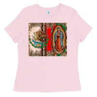 Bubblegum Pink Virgin Mary Mexican Flag Ladies Tee - CTS Tumbler Store