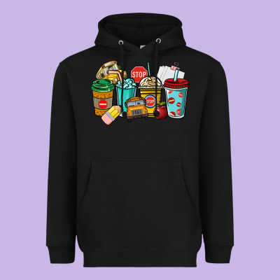 School Bus Driver Coffee Cups Heavyweight Hoodie Designed By Nancycooperartshop