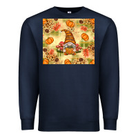 Navy Fall Pumpkins and Gnome with Leopard Premium Sweatshirt - texasbilliewilder