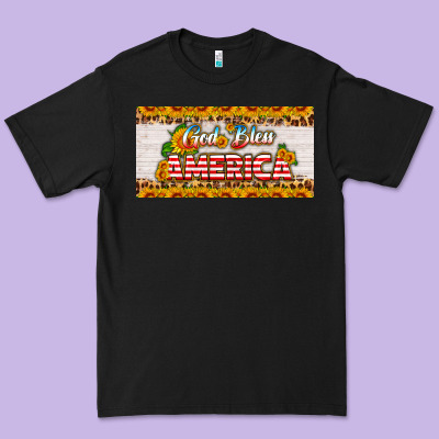 God Bless America Sunflower License Plate Premium Tee Designed By Hra Design Shop