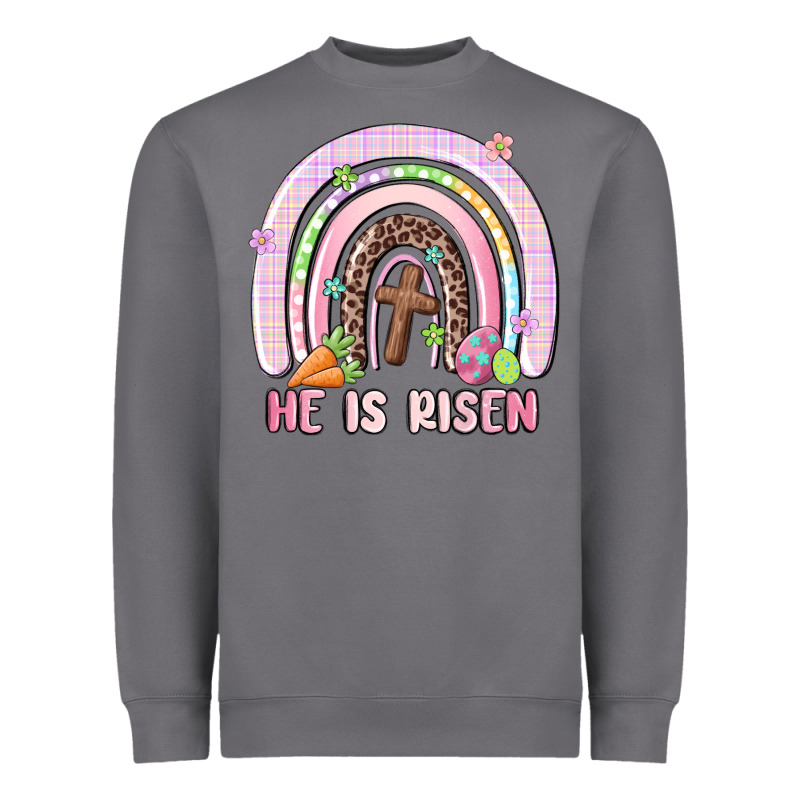 He Is Risen Easter Rainbow Heavyweight Sweatshirt by MaliasSmallBusiness | Teevron