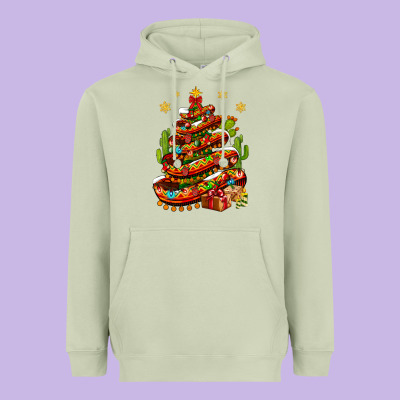 Christmas Feliz Navidad Sombrero Tree Heavyweight Hoodie Designed By Nancycooperartshop