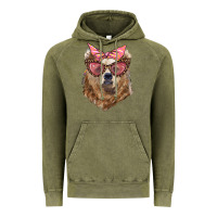 Vintage Olive mama bear with glasses and bandana Vintage Hoodie - Artiststas