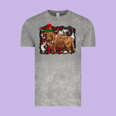 Christmas Highland Cow Vintage Tee Designed By Barkaloodesign