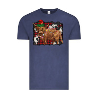 Vintage Denim christmas highland cow Vintage Tee - BarkalooDesign