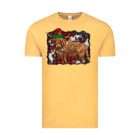 Vintage Mustard christmas highland cow Vintage Tee - BarkalooDesign