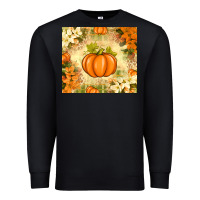 Black Fall Pumpkins with Flowers Premium Sweatshirt - texasbilliewilder