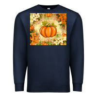 Navy Fall Pumpkins with Flowers Premium Sweatshirt - texasbilliewilder