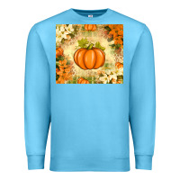 Ocean Blue Fall Pumpkins with Flowers Premium Sweatshirt - texasbilliewilder