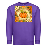 Purple Fall Pumpkins with Flowers Premium Sweatshirt - texasbilliewilder