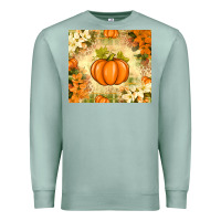 Seafoam Fall Pumpkins with Flowers Premium Sweatshirt - texasbilliewilder