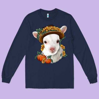 Cute Baby Lamb Thanksgiving Nancy Long Sleeve Tee Designed By Nancycooperartshop