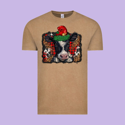 Christmas Black And White Baby Cow Vintage Tee Designed By Barkaloodesign