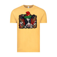 Vintage Mustard christmas black and white baby cow Vintage Tee - BarkalooDesign