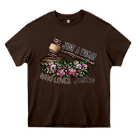 Chocolate Brown just a woman who loves justice Heavy Core Tee - SublimationCraftShop
