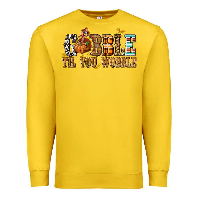 Gobble Til You Wobble With Turkey Premium Sweatshirt by texasbilliewilder | Teevron