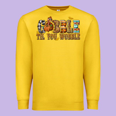 Gobble Til You Wobble With Turkey Premium Sweatshirt Designed By Texasbilliewilder