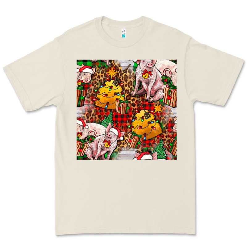 Christmas Pig  Tartan With  Hay And Christmas Ligh Premium Tee by FaDigitalArtStudio | Teevron