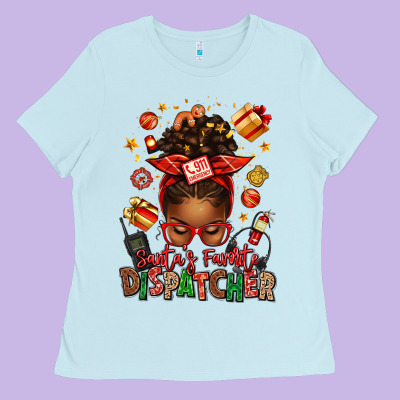 Santa's Favorite Dispatcher Afro Messy Bun Ladies Tee Designed By Texasbilliewilder