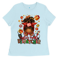 Baby Blue santa's favorite dispatcher afro messy bun Ladies Tee - texasbilliewilder