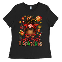 Black santa's favorite dispatcher afro messy bun Ladies Tee - texasbilliewilder