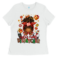 White santa's favorite dispatcher afro messy bun Ladies Tee - texasbilliewilder