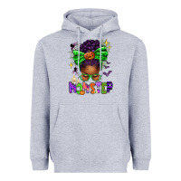 Heather Grey Halloween Afro Messy Bun Momster Heavyweight Hoodie - texasbilliewilder