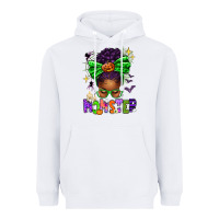 White Halloween Afro Messy Bun Momster Heavyweight Hoodie - texasbilliewilder