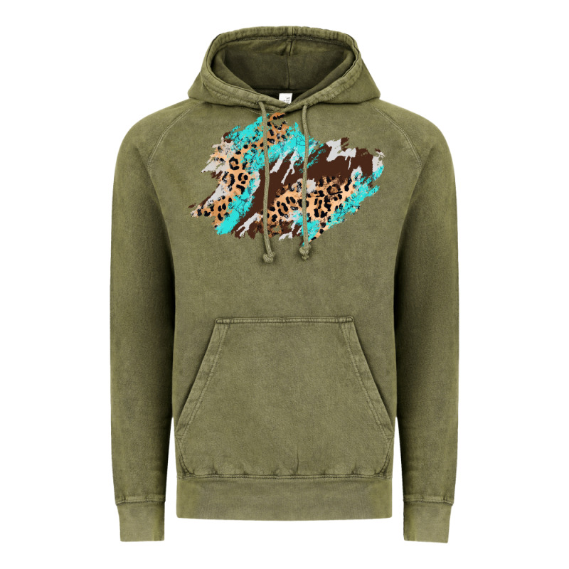 Cowhide Leopard Turquoise Patch Vintage Hoodie by AdoDesignShop | Teevron