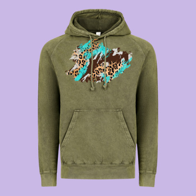 Cowhide Leopard Turquoise Patch Vintage Hoodie Designed By Adodesignshop