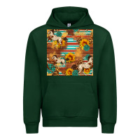 Forest Green Western Horse Sunflowers Gemstone Seamless Pattern Urban Hoodie - FaDigitalArtStudio