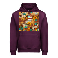 Mauve Wine Western Horse Sunflowers Gemstone Seamless Pattern Urban Hoodie - FaDigitalArtStudio