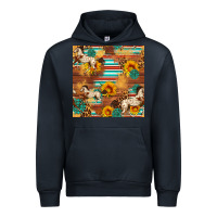 Navy Western Horse Sunflowers Gemstone Seamless Pattern Urban Hoodie - FaDigitalArtStudio