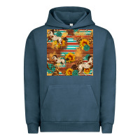 Pigment Midnight Navy Western Horse Sunflowers Gemstone Seamless Pattern Urban Hoodie - FaDigitalArtStudio