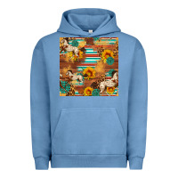 Pigment Pebble Blue Western Horse Sunflowers Gemstone Seamless Pattern Urban Hoodie - FaDigitalArtStudio