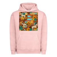 Pigment Salmon Western Horse Sunflowers Gemstone Seamless Pattern Urban Hoodie - FaDigitalArtStudio