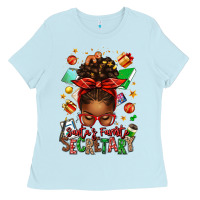 Santa's Favorite Secretary Afro Messy Bun Ladies Tee | Teevron