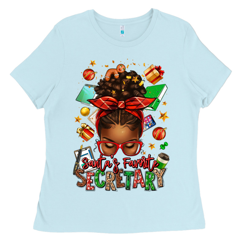 Santa's Favorite Secretary Afro Messy Bun Ladies Tee by texasbilliewilder | Teevron