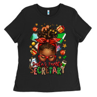 Black santa's favorite secretary afro messy bun Ladies Tee - texasbilliewilder