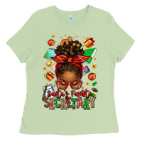 Matcha santa's favorite secretary afro messy bun Ladies Tee - texasbilliewilder