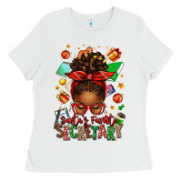 White santa's favorite secretary afro messy bun Ladies Tee - texasbilliewilder